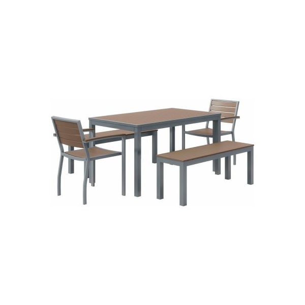 Kfi KFI Seating 5 Piece Outdoor Dining Set, Mocha w/ Silver Frame OL5601SLMA-2-BN5600SLMA-2-T3255SLMA - main